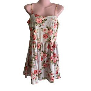 XXI Dress Womens Large White Pink Floral Sleeveless Summer Bow Back Sundress